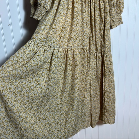 Leia & Co Floral Smocked Long Puff Sleeves Tiered Peasant Milk Maid Midi Dress - Picture 4 of 9